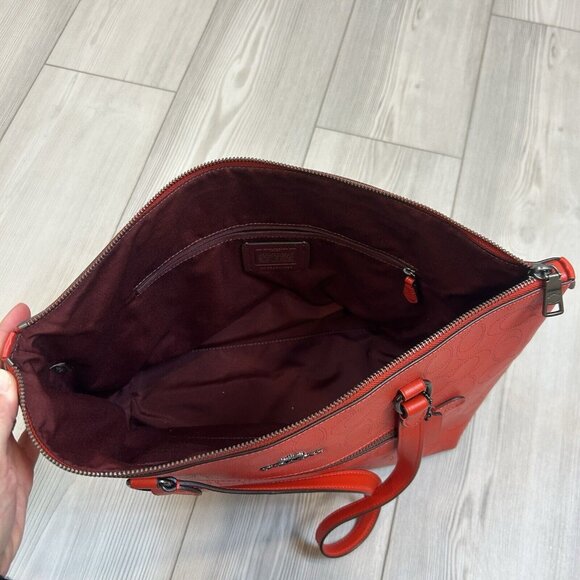 Coach Perforated Signature Leather Gallery Tote Miami Red 1499 - Picture 7 of 11